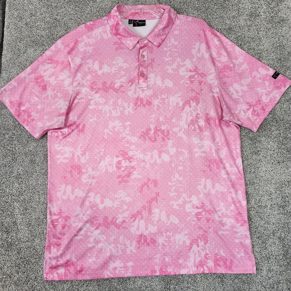 Yatta Golf Polo Shirt Mens XL Pink Camo Print Performance Stretch Lightweight
